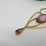 Edwardian 9ct Gold, Amethyst & Pearl Lavalier Drop Pendant Antique c1910