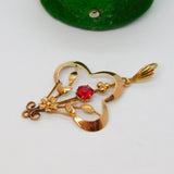 Edwardian 9ct Rose Gold & Red Paste Set Lavalier Drop Pendant Antique c1910