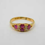 Victorian 18ct Yellow Gold, Ruby & Diamond Floral Dress Ring Antique c1890s