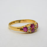 Victorian 18ct Yellow Gold, Ruby & Diamond Floral Dress Ring Antique c1890s
