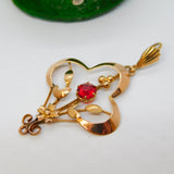 Edwardian 9ct Rose Gold & Red Paste Set Lavalier Drop Pendant Antique c1910