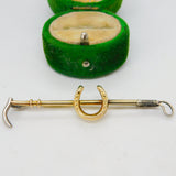Edwardian 9ct Gold & Silver Ended Hunting Crop Stock Pin Brooch Antique c1910