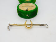 Edwardian 9ct Gold & Silver Ended Hunting Crop Stock Pin Brooch Antique c1910