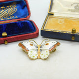 Norwegian Guilloche Enamel Sterling Silver Butterfly by Hroar Prydz Vintage 1950