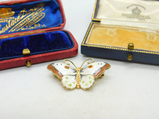 Norwegian Guilloche Enamel Sterling Silver Butterfly by Hroar Prydz Vintage 1950