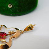 Edwardian 9ct Rose Gold & Red Paste Set Lavalier Drop Pendant Antique c1910