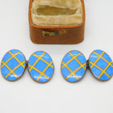 Ralph Lauren Sterling Silver Blue-Yellow Enamel Tweed Cufflinks 2003 London