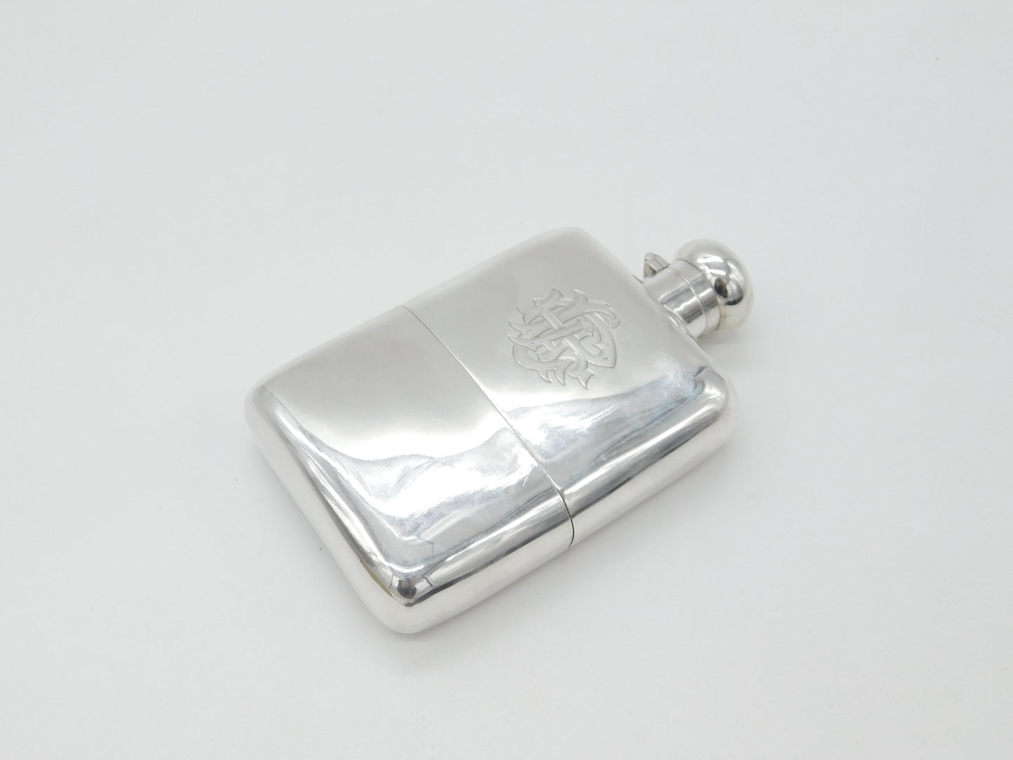 Large Victorian Sterling Silver Hip Flask with Stirrup Cup 1876 Birmingham