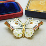 Norwegian Guilloche Enamel Sterling Silver Butterfly by Hroar Prydz Vintage 1950