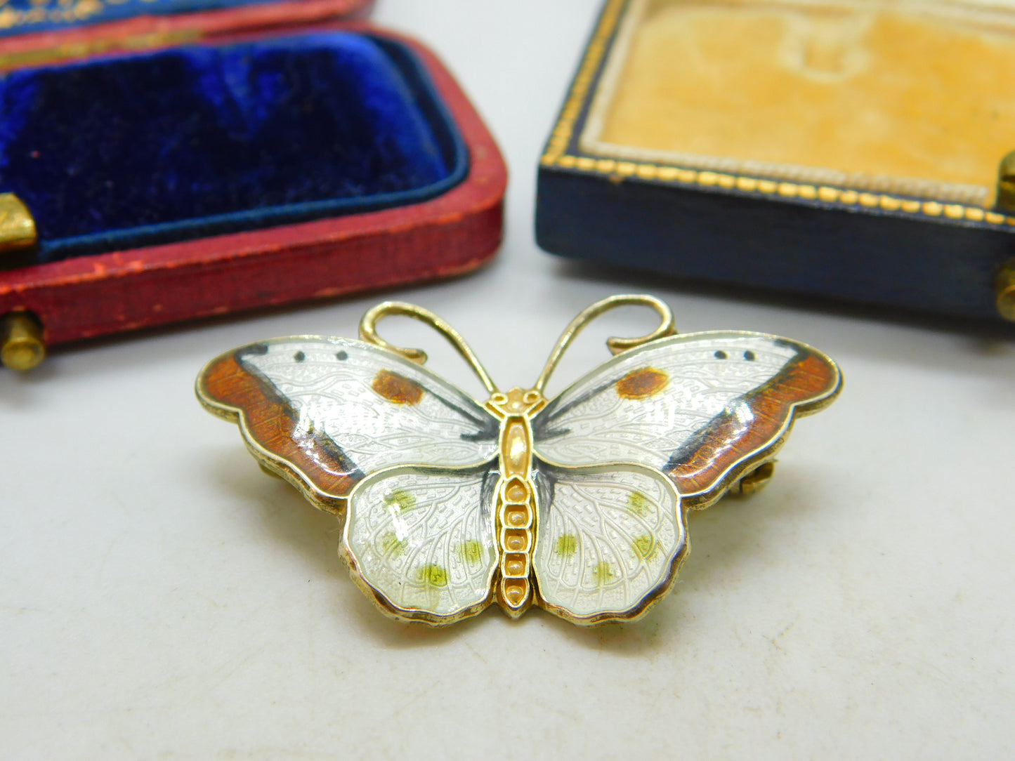 Norwegian Guilloche Enamel Sterling Silver Butterfly by Hroar Prydz Vintage 1950