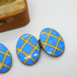Ralph Lauren Sterling Silver Blue-Yellow Enamel Tweed Cufflinks 2003 London