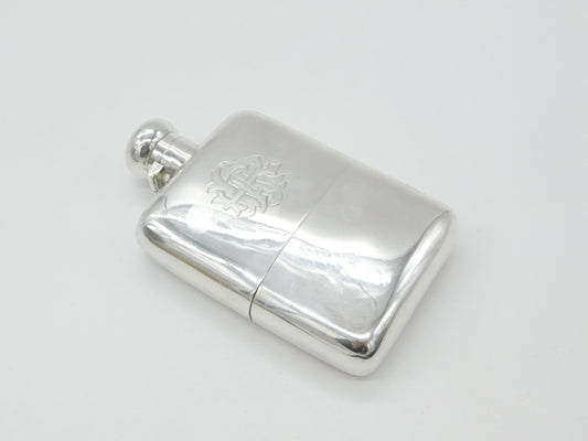 Large Victorian Sterling Silver Hip Flask with Stirrup Cup 1876 Birmingham