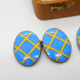 Ralph Lauren Sterling Silver Blue-Yellow Enamel Tweed Cufflinks 2003 London