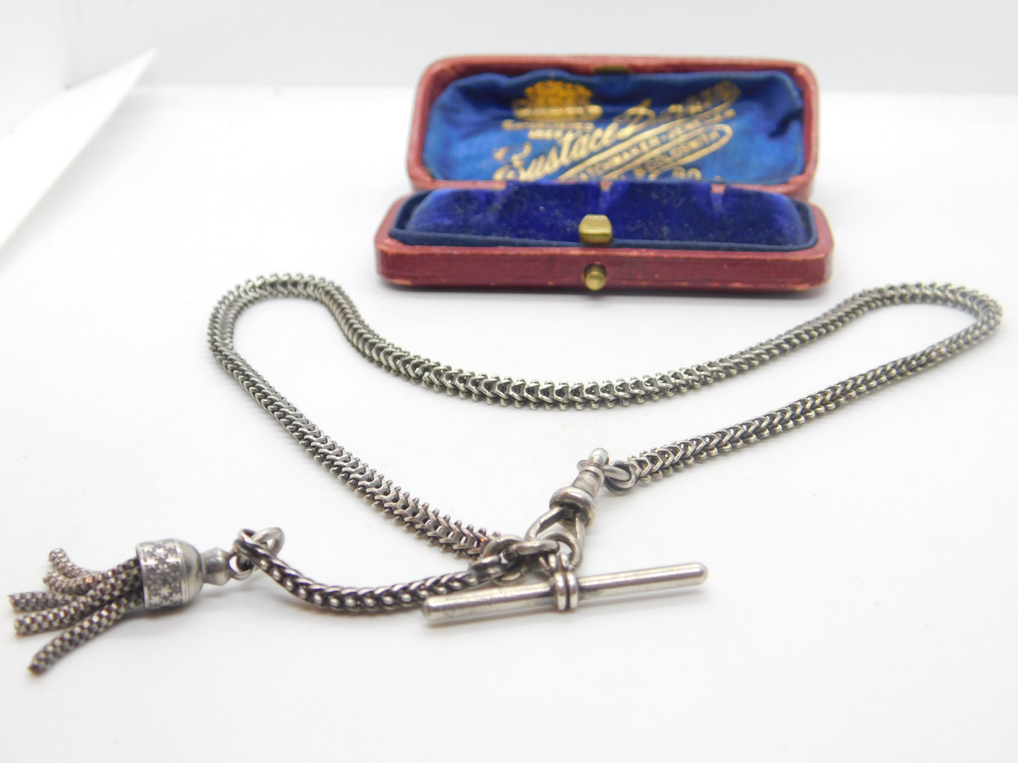 Victorian Sterling Silver Albertina Watch Chain with Tassel Antique c1880