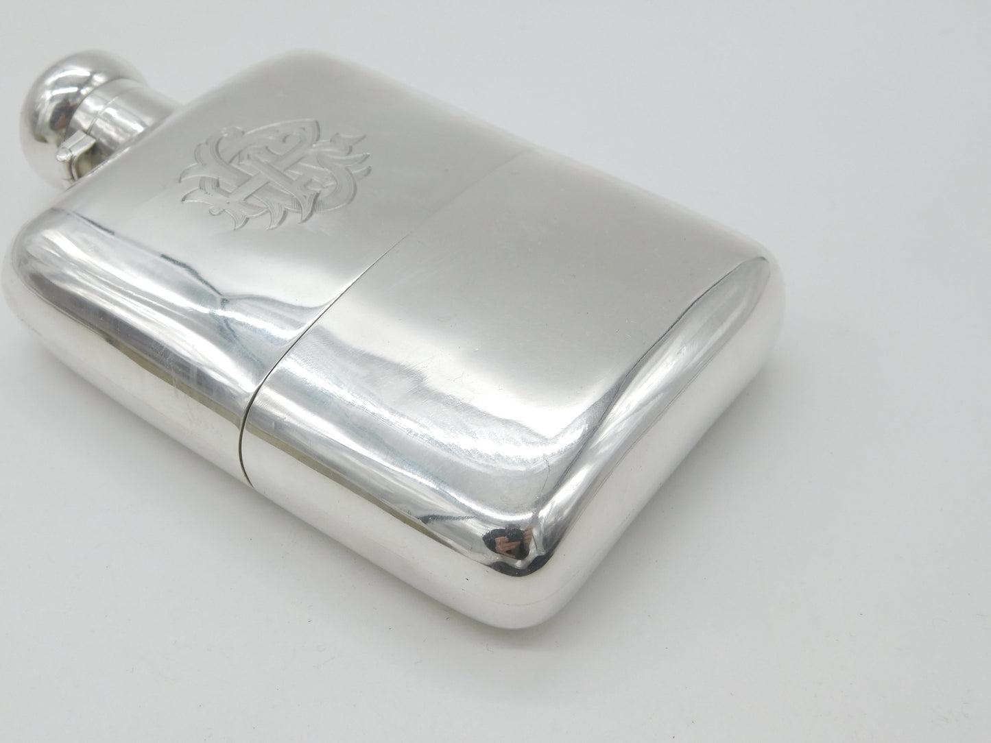 Large Victorian Sterling Silver Hip Flask with Stirrup Cup 1876 Birmingham