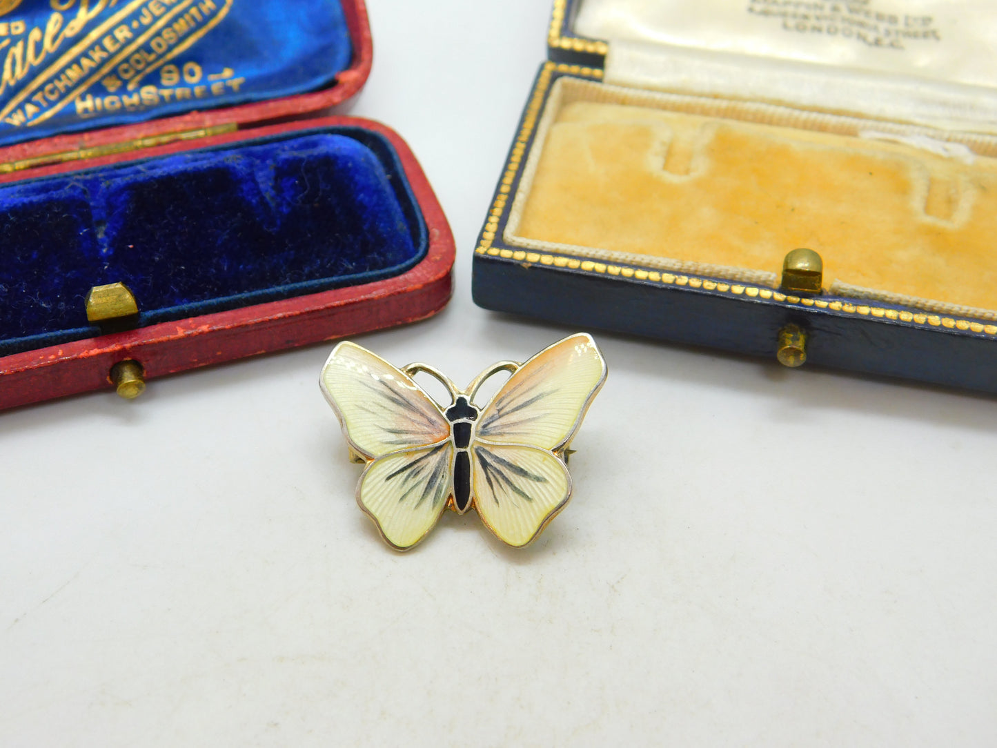 Norwegian Guilloche Enamel Sterling Silver Butterfly Brooch Pin O.F. Hjortdahl c1950