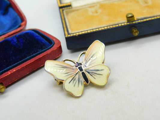 Norwegian Guilloche Enamel Sterling Silver Butterfly Brooch Pin O.F. Hjortdahl c1950