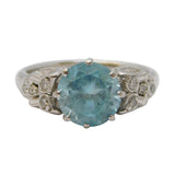 18ct White Gold, Aqua-Blue Sapphire, Diamond Engagement Ring Antique c1920 Deco