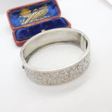 Victorian Aesthetic Sterling Silver Leaf Pattern Cuff Bangle Antique c1880