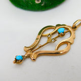 Edwardian 9ct Gold, Turquoise & Seed Pearl Lavalier Drop Pendant Antique c1910