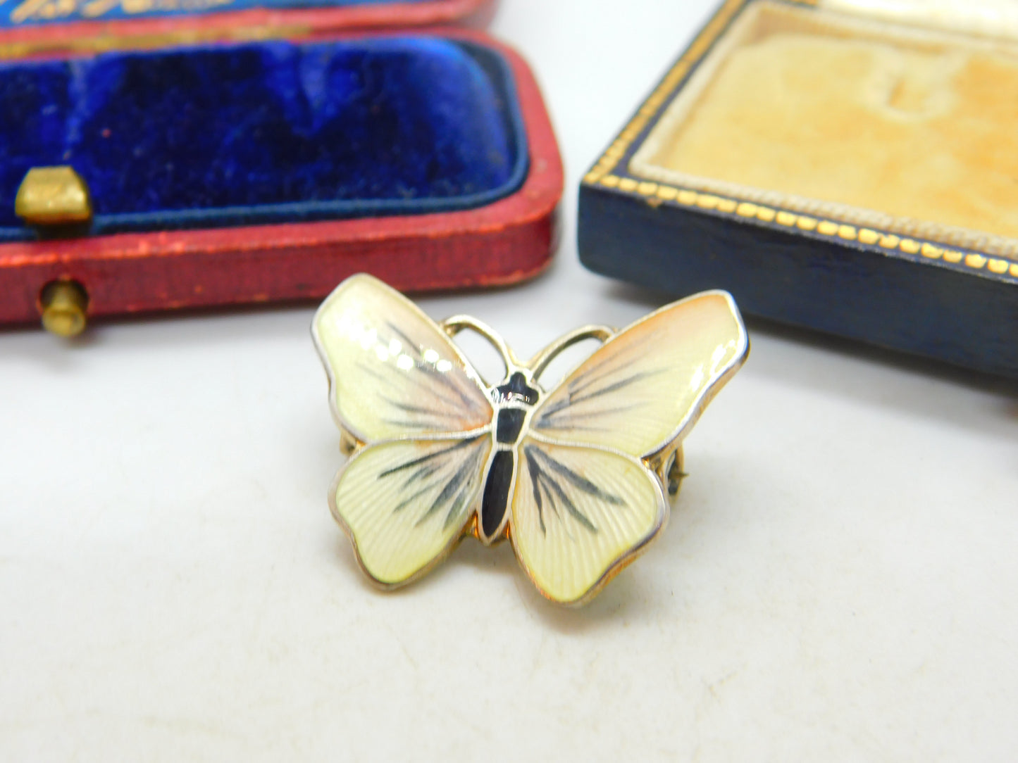 Norwegian Guilloche Enamel Sterling Silver Butterfly Brooch Pin O.F. Hjortdahl c1950