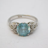 18ct White Gold, Aqua-Blue Sapphire, Diamond Engagement Ring Antique c1920 Deco