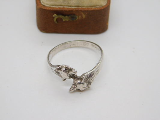 Sterling Silver Fox Mask Head Crossover Band Ring Vintage 1985 Sheffield