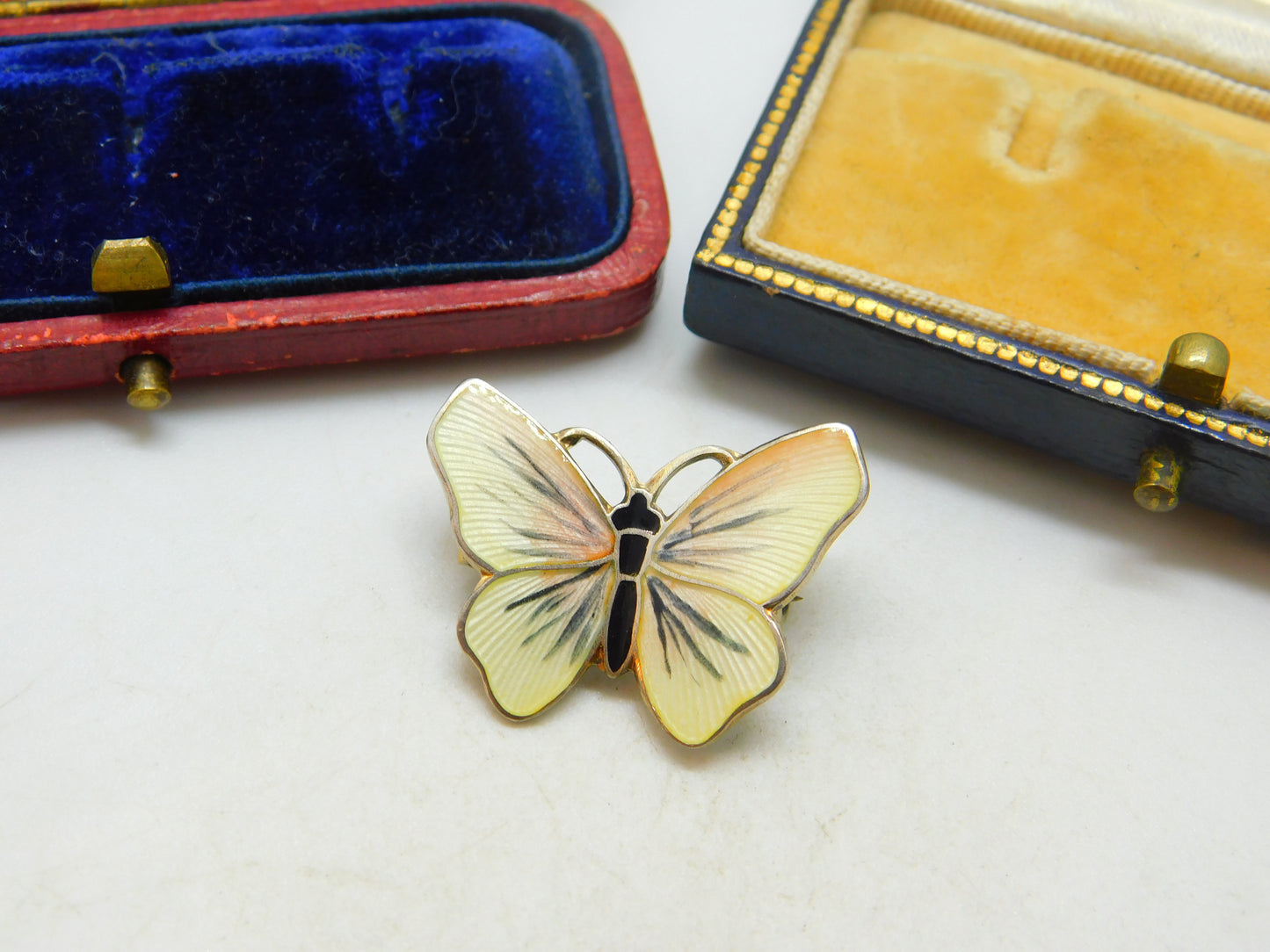 Norwegian Guilloche Enamel Sterling Silver Butterfly Brooch Pin O.F. Hjortdahl c1950