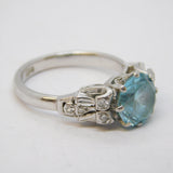 18ct White Gold, Aqua-Blue Sapphire, Diamond Engagement Ring Antique c1920 Deco