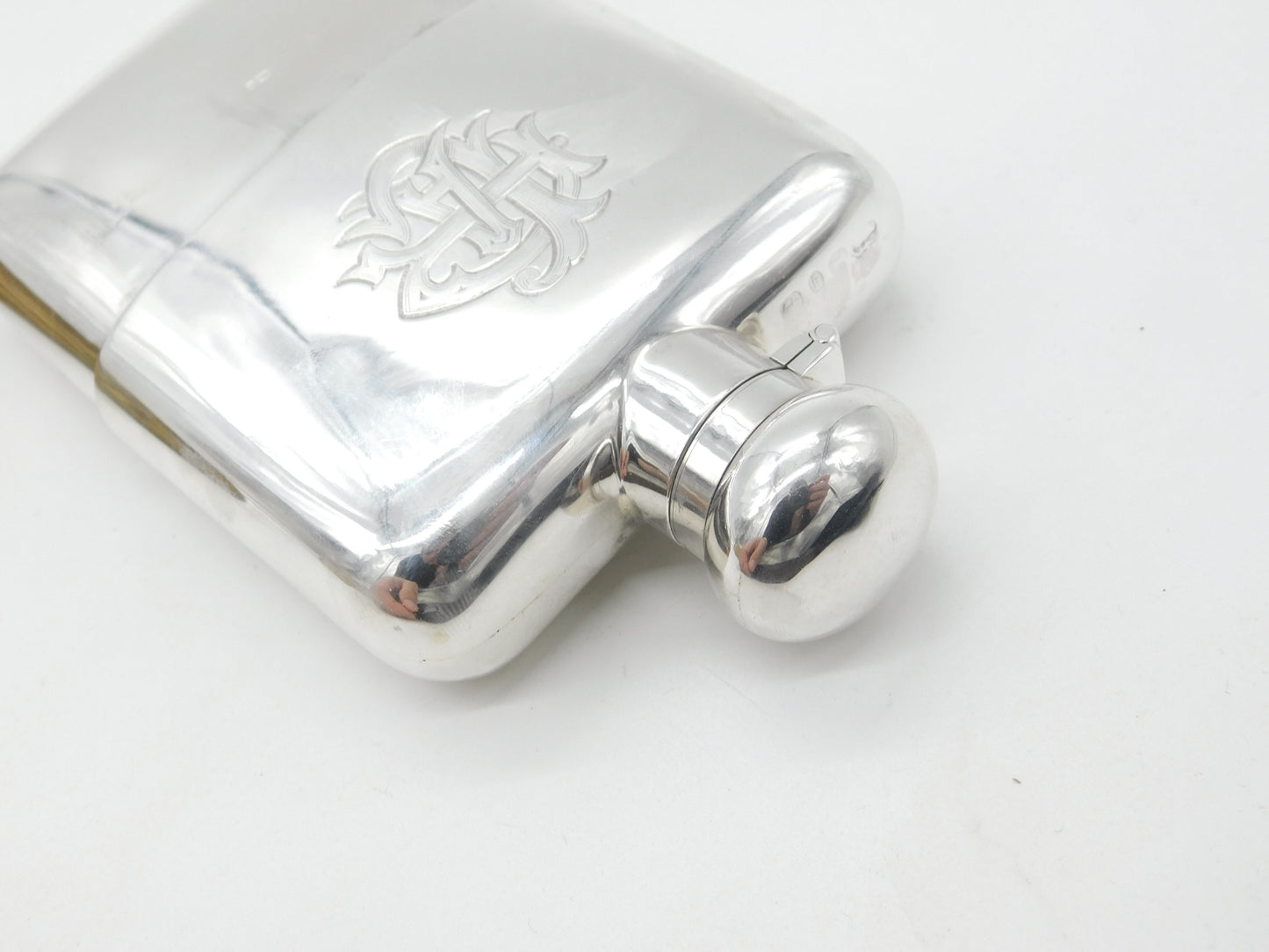 Large Victorian Sterling Silver Hip Flask with Stirrup Cup 1876 Birmingham