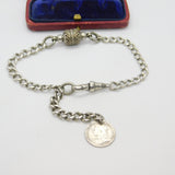 Victorian Sterling Silver Albert or Albertina Link Bracelet with Coin Fob c1890