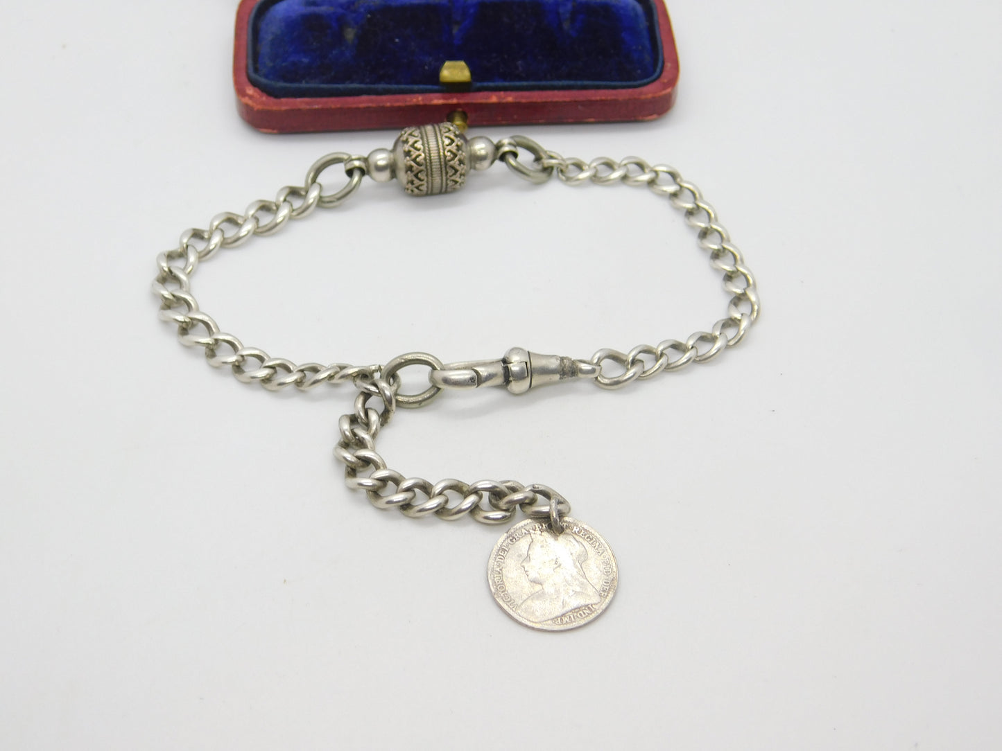 Victorian Sterling Silver Albert or Albertina Link Bracelet with Coin Fob c1890