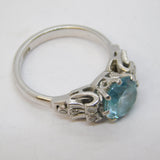 18ct White Gold, Aqua-Blue Sapphire, Diamond Engagement Ring Antique c1920 Deco