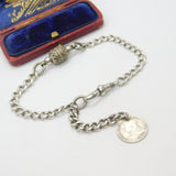 Victorian Sterling Silver Albert or Albertina Link Bracelet with Coin Fob c1890