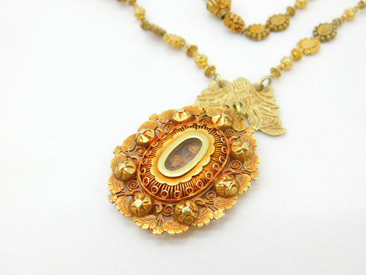 18th Century Spanish Colonial Philippines 18ct Yellow Gold Tamborin Reliquary Necklace c1750