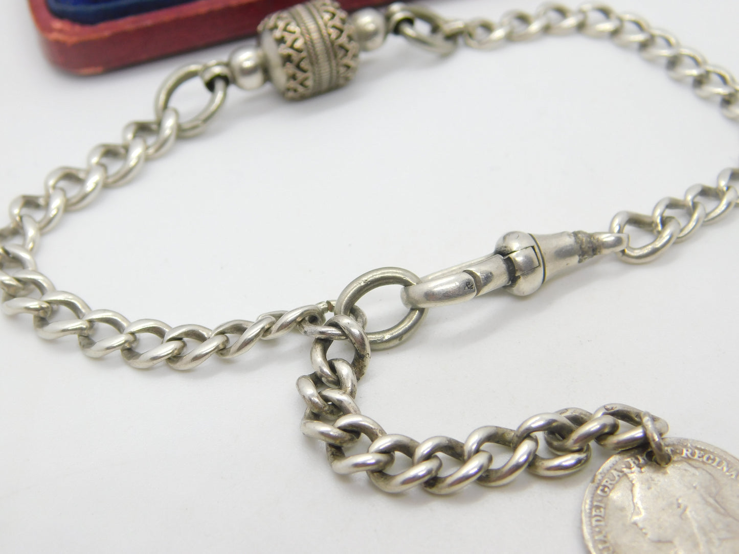 Victorian Sterling Silver Albert or Albertina Link Bracelet with Coin Fob c1890