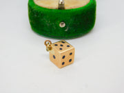 18ct Yellow Gold Lucky Dice Charm Pendant Vintage c1970