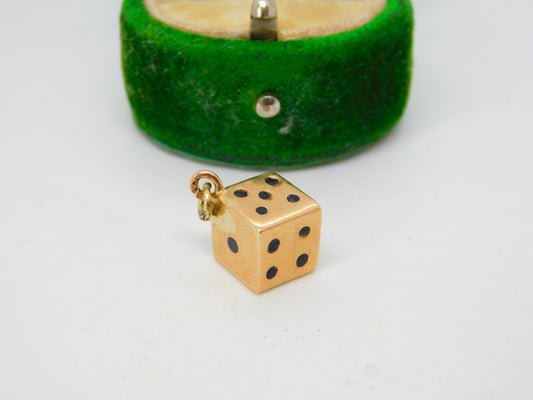 18ct Yellow Gold Lucky Dice Charm Pendant Vintage c1970