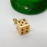 18ct Yellow Gold Lucky Dice Charm Pendant Vintage c1970