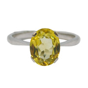 Art Deco 9ct White Gold & 1.25ct Oval-Cut Yellow Sapphire Dress Ring Antique