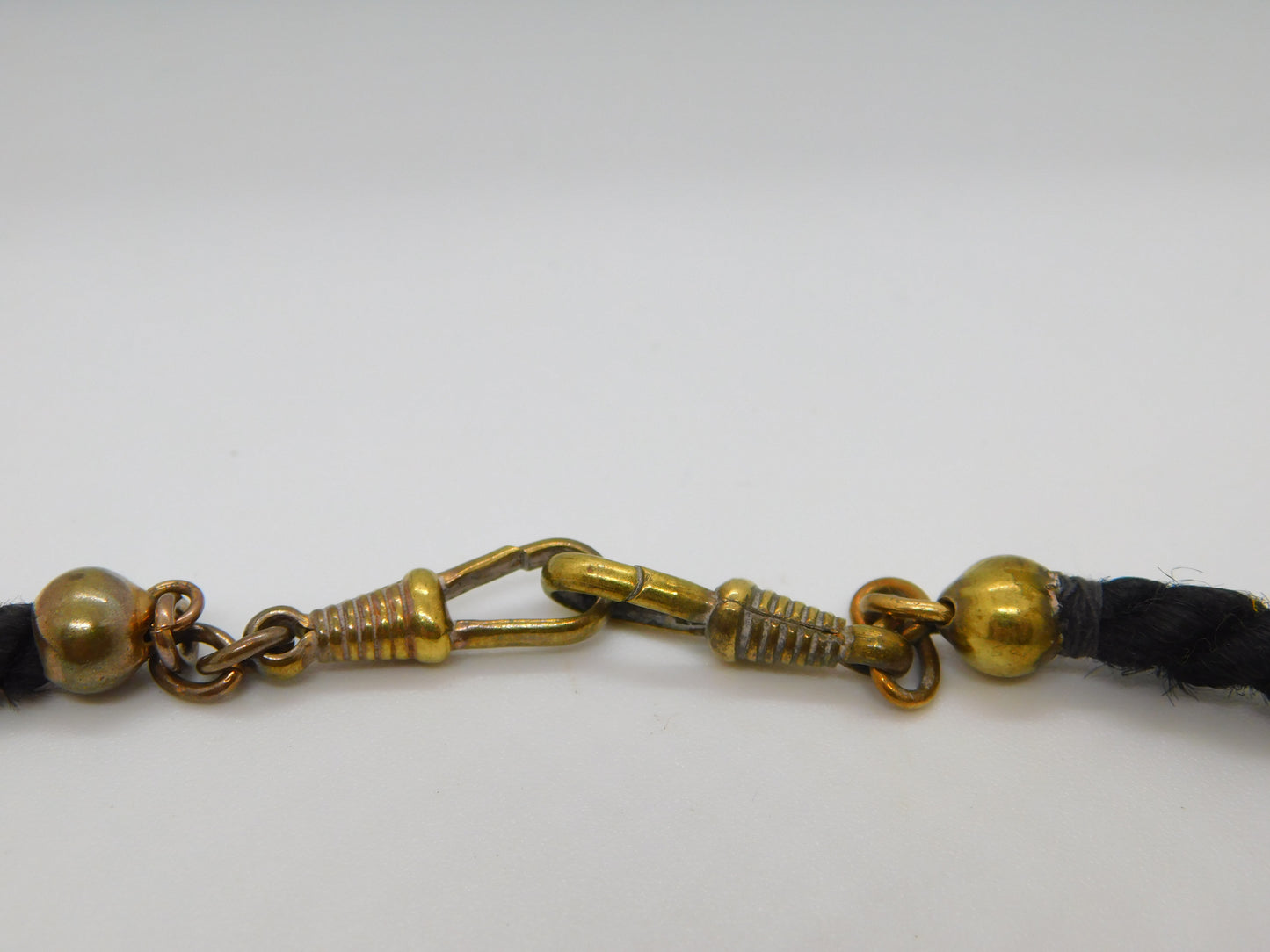 Victorian Gilt Metal & Woven Hair Plait Mourning Watch Chain c1860 Antique