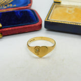 Heart 9ct Yellow Gold Signet Ring Vintage 1990 Birmingham Size P UK