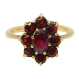 9ct Yellow Gold, Bohemian Garnet Set Floral Cluster Ring Vintage 1967 London