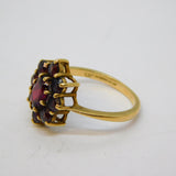 9ct Yellow Gold, Bohemian Garnet Set Floral Cluster Ring Vintage 1967 London