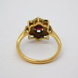 9ct Yellow Gold, Bohemian Garnet Set Floral Cluster Ring Vintage 1967 London