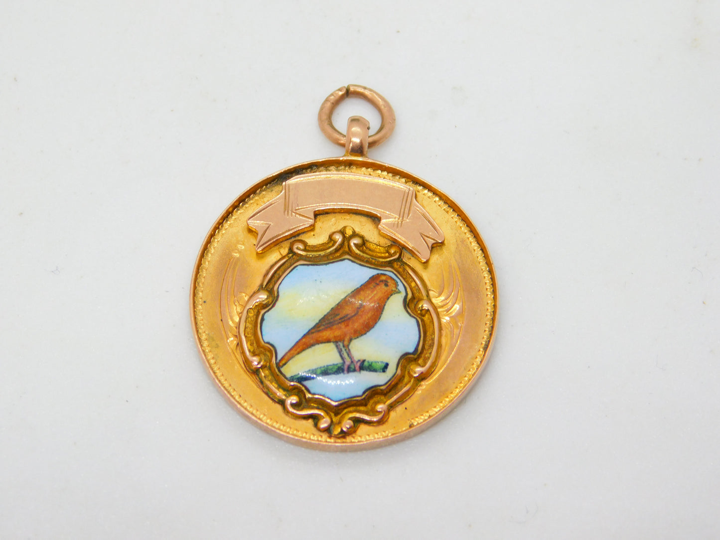 9ct Yellow Gold Enamel Racing Pigeon Sporting Fob Medal Antique 1934 Chester