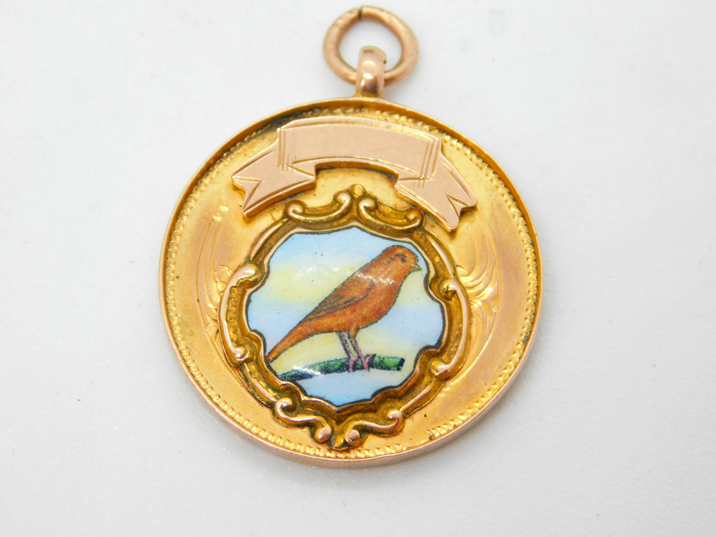 9ct Yellow Gold Enamel Racing Pigeon Sporting Fob Medal Antique 1934 Chester