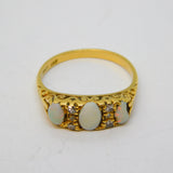 Victorian 18ct Gold, Three-Stone Opal & Diamond Boat Ring Antique c1880