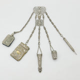 Victorian Art Nouveau Silver Plated Sewing Chatelaine with Tools c1880 Antique