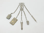 Victorian Art Nouveau Silver Plated Sewing Chatelaine with Tools c1880 Antique